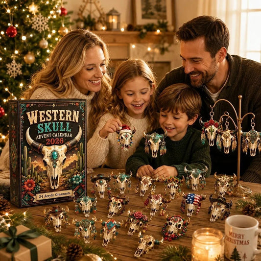 ⏰Limited Stock 49% OFF🤠 2026 Western Skull Christmas Advent Calendar – 24 Unique Cowgirl & Cowboy Skull Ornaments, Acrylic Charms Blind Box