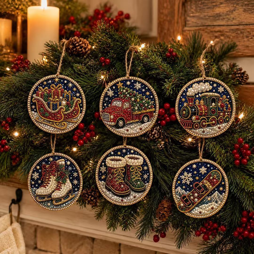 🎄🦌 6-Pack Christmas Diamond Painting Ornament Kit | Make Beautiful Hand‐Made Decorations🎁