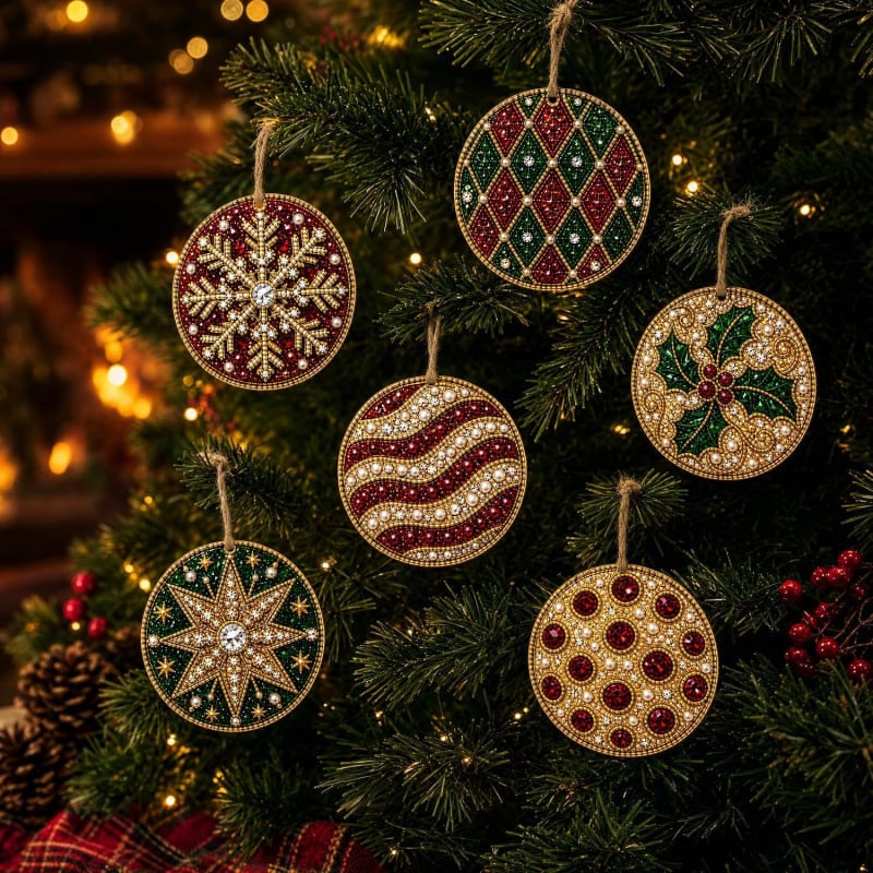 🎄🦌 6-Pack Christmas Diamond Painting Ornament Kit | Make Beautiful Hand‐Made Decorations🎁