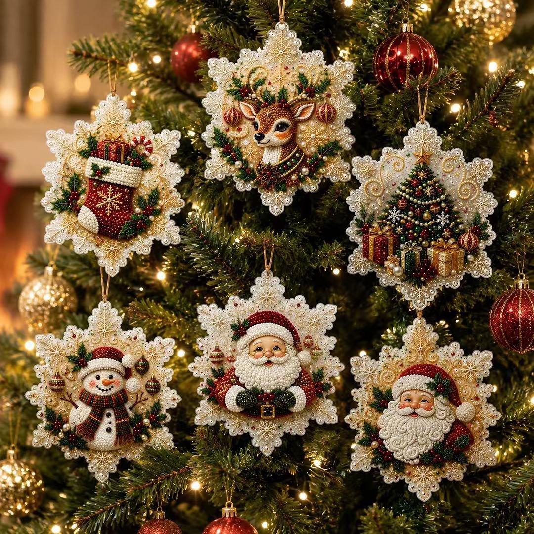 🎄🦌 6-Pack Christmas Diamond Painting Ornament Kit | Make Beautiful Hand‐Made Decorations🎁