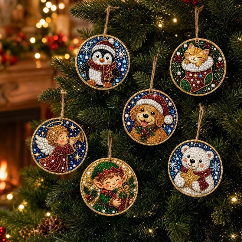 🎄🦌 6-Pack Christmas Diamond Painting Ornament Kit | Make Beautiful Hand‐Made Decorations🎁