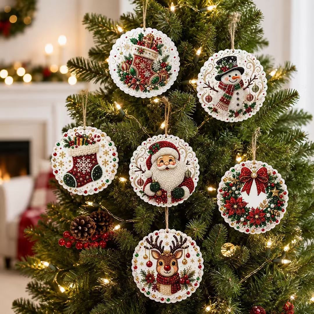 🎄🦌 6-Pack Christmas Diamond Painting Ornament Kit | Make Beautiful Hand‐Made Decorations🎁