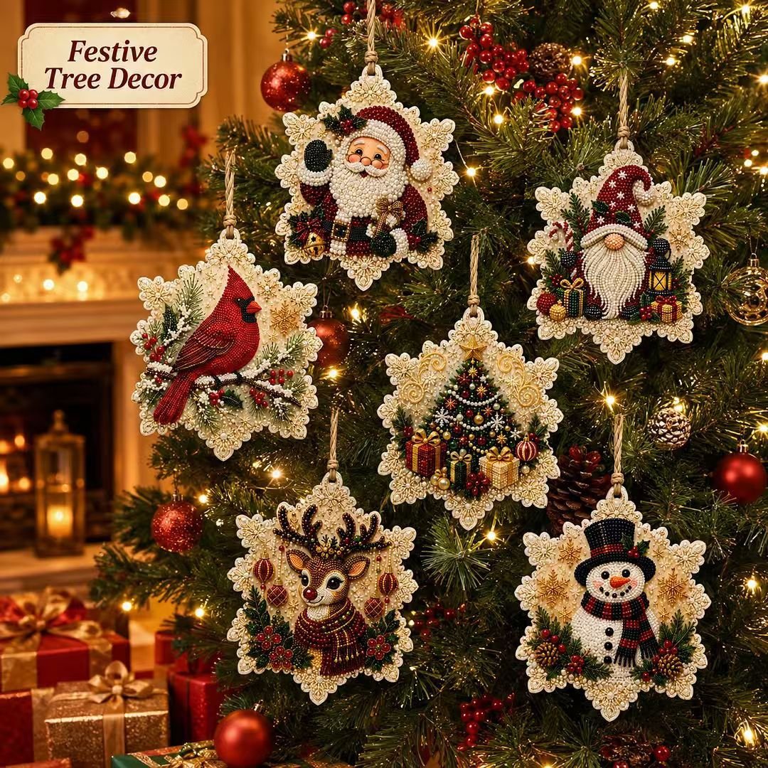 🎄🦌 6-Pack Christmas Diamond Painting Ornament Kit | Make Beautiful Hand‐Made Decorations🎁