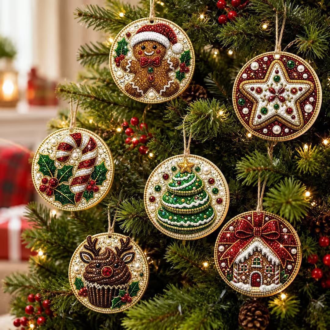 🎄🦌 6-Pack Christmas Diamond Painting Ornament Kit | Make Beautiful Hand‐Made Decorations🎁